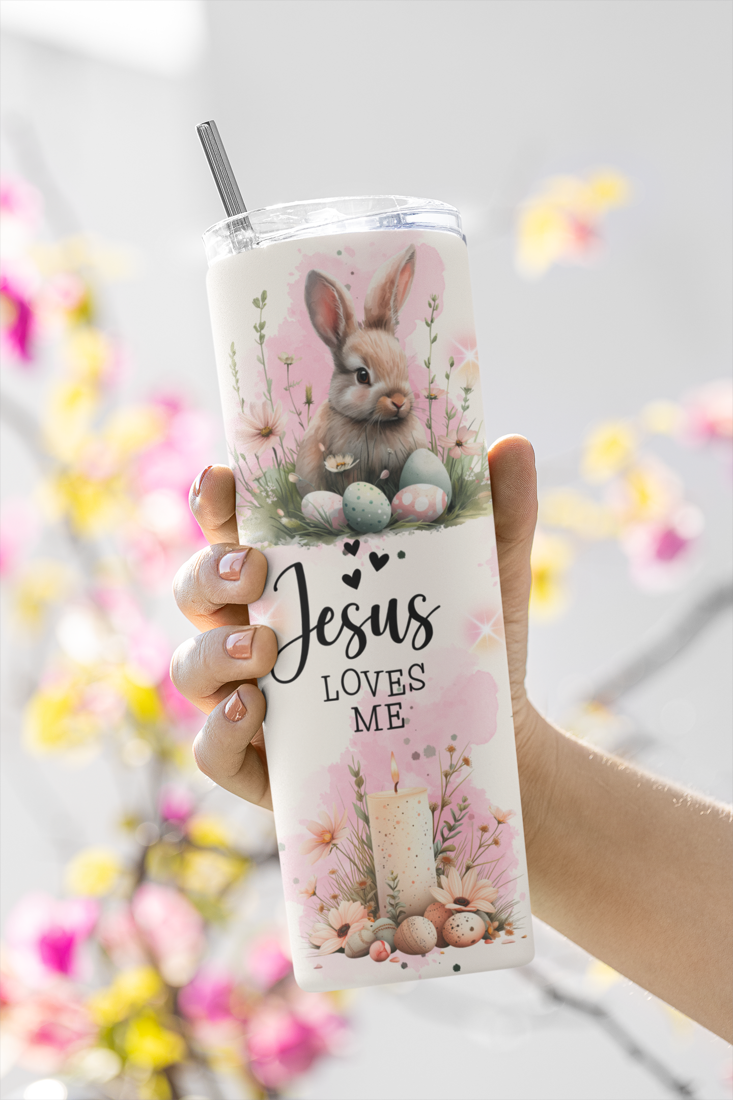 He is Risen Easter Bunny 20 oz Skinny Tumbler