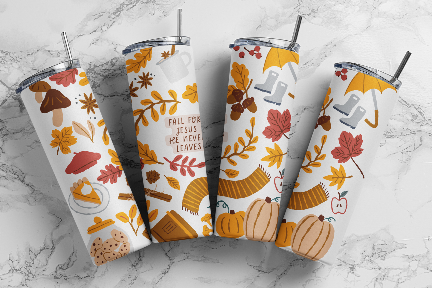 Fall for Jesus He Never Leaves Insulated 20oz Stainless Steel Fall Edition Tumbler