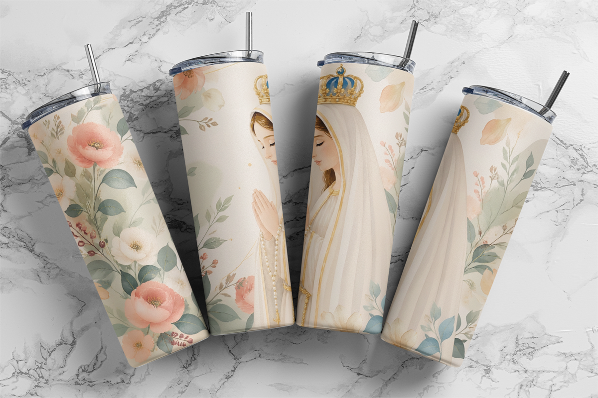 Diseño Floral de Nuestra Señora de Fátima Stainless Steel Insulated 20oz Skinny Tumbler