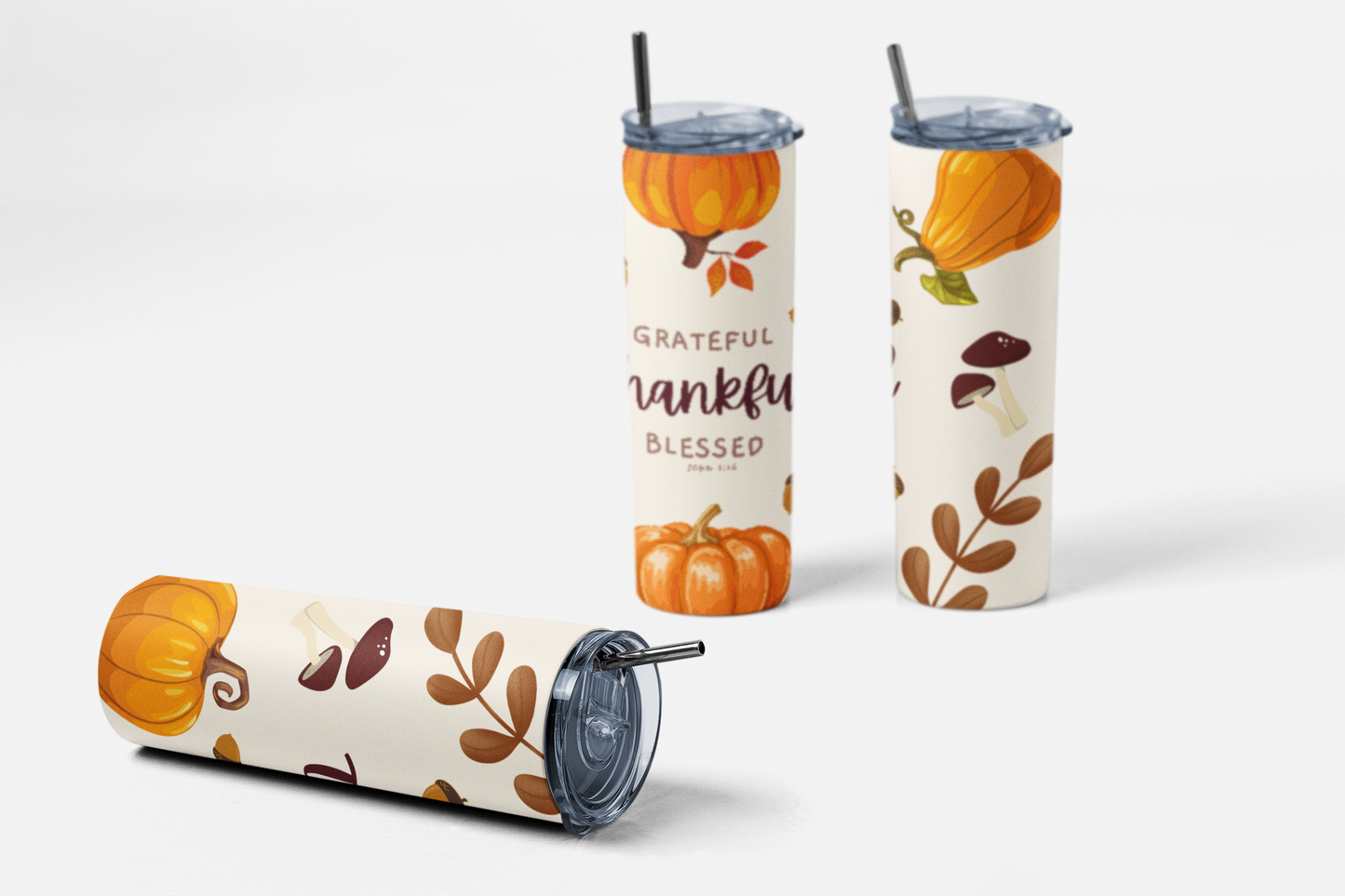 Thankful Grateful Blessed Insulated 20oz Stainless Steel Fall Edition Tumbler