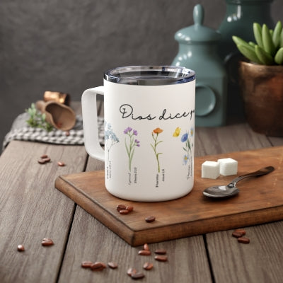 Dios dice que eres Insulated Stainless Steel 12oz Travel Mug