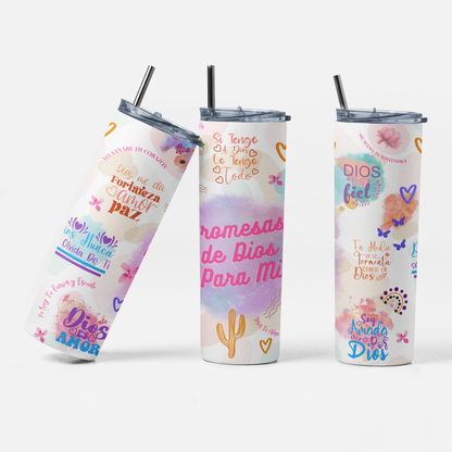Promesas de Dios para Mí Stainless Steel Insulated 20oz Skinny Tumbler