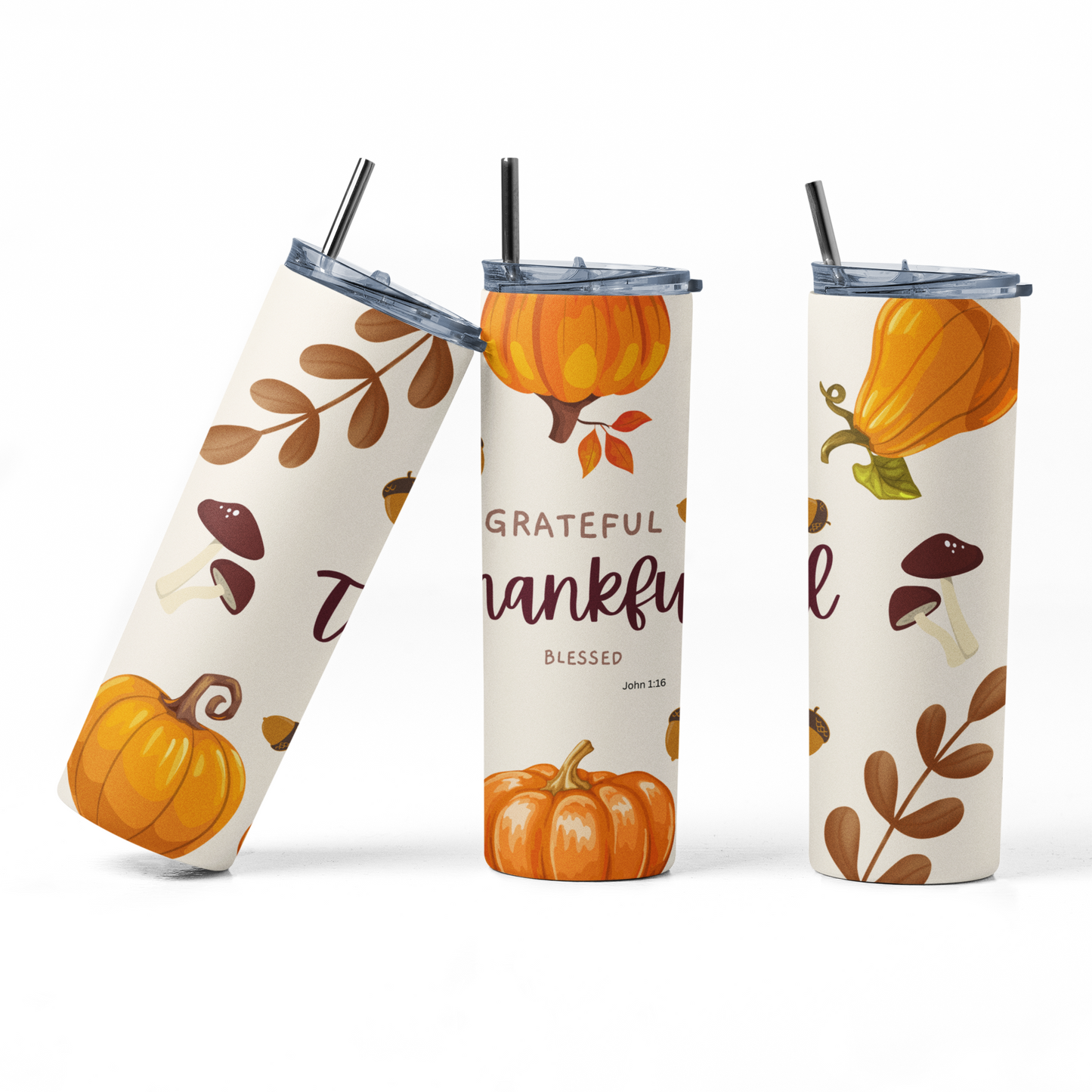 Thankful Grateful Blessed Insulated 20oz Stainless Steel Fall Edition Tumbler