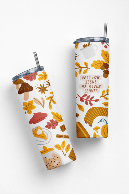 Fall for Jesus He Never Leaves Insulated 20oz Stainless Steel Fall Edition Tumbler
