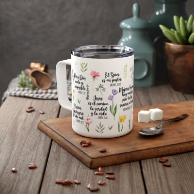 Spanish Bible Verses Floral Stainless Steel Insulated 12oz Travel Mug