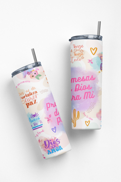 Promesas de Dios para Mí Stainless Steel Insulated 20oz Skinny Tumbler