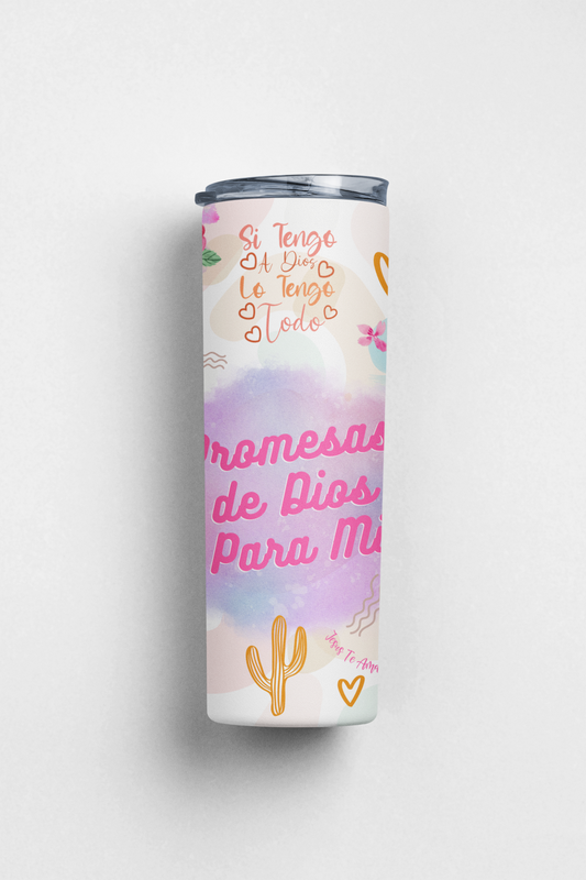 Promesas de Dios para Mí Stainless Steel Insulated 20oz Skinny Tumbler