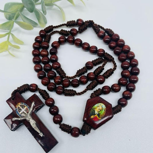 Saint Benedict Handmade Wood Rosary