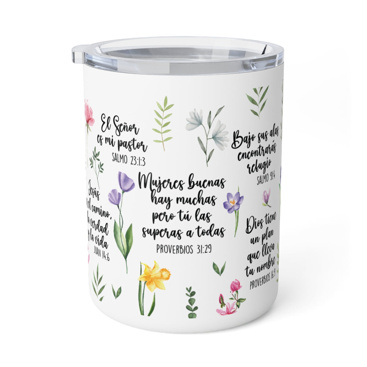 Spanish Bible Verses Floral Stainless Steel Insulated 12oz Travel Mug