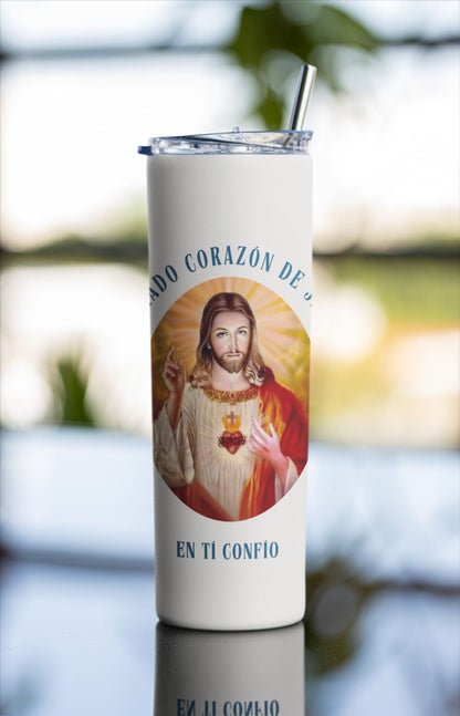 Sagrado Corazón de Jesús en Tí Confío Insulated 20oz Stainless Steel Tumbler