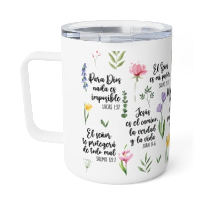 Spanish Bible Verses Floral Stainless Steel Insulated 12oz Travel Mug