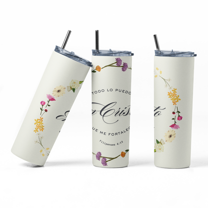 Efesios 4:13 Todo lo Puedo en Cristo que me Fortalece Insulated 20oz Stainless Steel Tumbler.