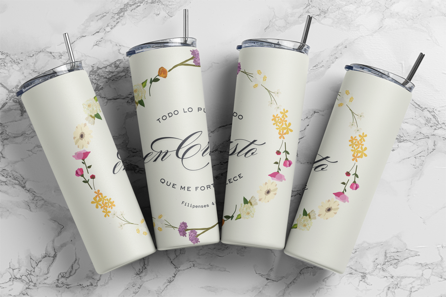 Efesios 4:13 Todo lo Puedo en Cristo que me Fortalece Insulated 20oz Stainless Steel Tumbler.