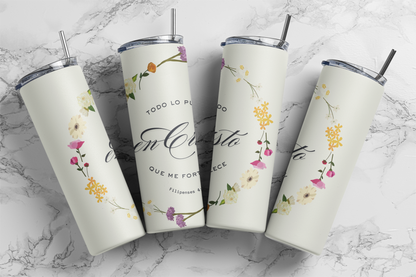 Efesios 4:13 Todo lo Puedo en Cristo que me Fortalece Insulated 20oz Stainless Steel Tumbler.