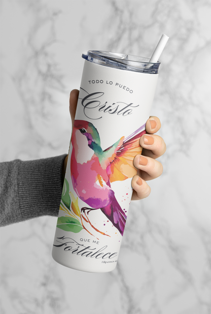 Filipenses 4:13 Spanish Stainless Steel Insulated 20oz Skinny Tumbler