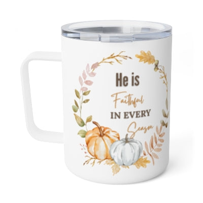He is Faithful in Every Season Fall Edition Stainless Steel Insulated 12oz Travel Mug