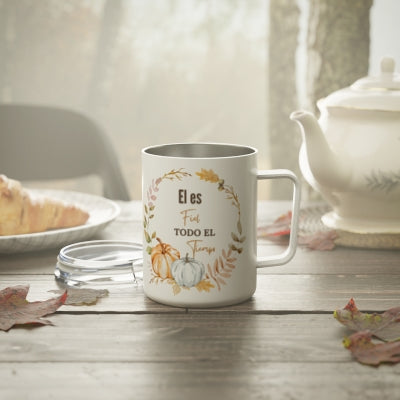 Él es Fiel todo el Tiempo Fall Edition Stainless Steel Insulated 12oz Travel Mug