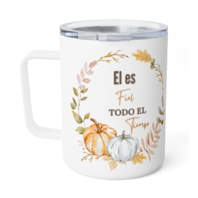 Él es Fiel todo el Tiempo Fall Edition Stainless Steel Insulated 12oz Travel Mug