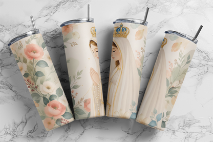 Diseño Floral de Nuestra Señora de Fátima Stainless Steel Insulated 20oz Skinny Tumbler