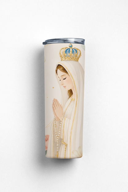 Diseño Floral de Nuestra Señora de Fátima Stainless Steel Insulated 20oz Skinny Tumbler