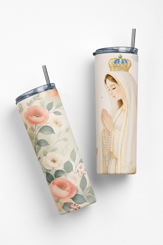 Diseño Floral de Nuestra Señora de Fátima Stainless Steel Insulated 20oz Skinny Tumbler