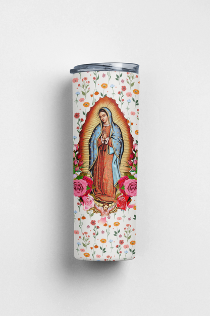 Our Lady of Guadalupe Floral Stainless Steel Insulated 20oz Skinny Tumbler