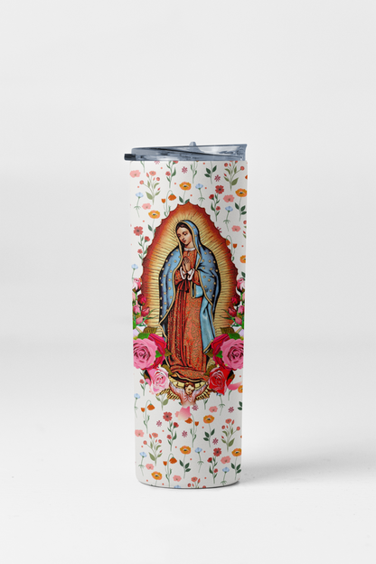 Our Lady of Guadalupe Floral Stainless Steel Insulated 20oz Skinny Tumbler