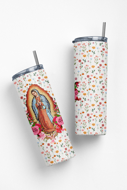 Our Lady of Guadalupe Floral Stainless Steel Insulated 20oz Skinny Tumbler