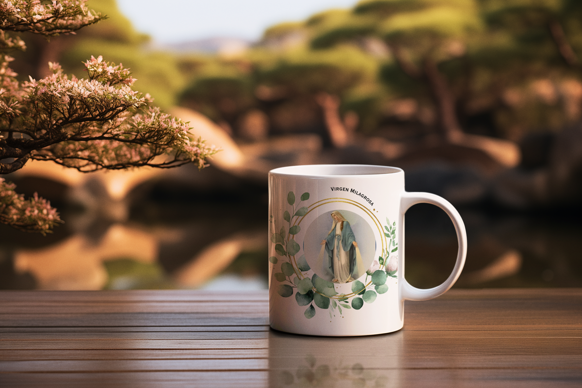 Taza de Ceramica de 11 onzas con Imagen de la Virgen Milagrosa
