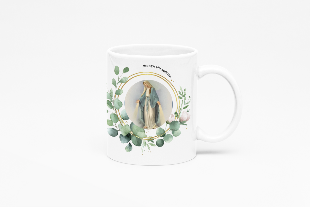Taza de Ceramica de 11 onzas con Imagen de la Virgen Milagrosa