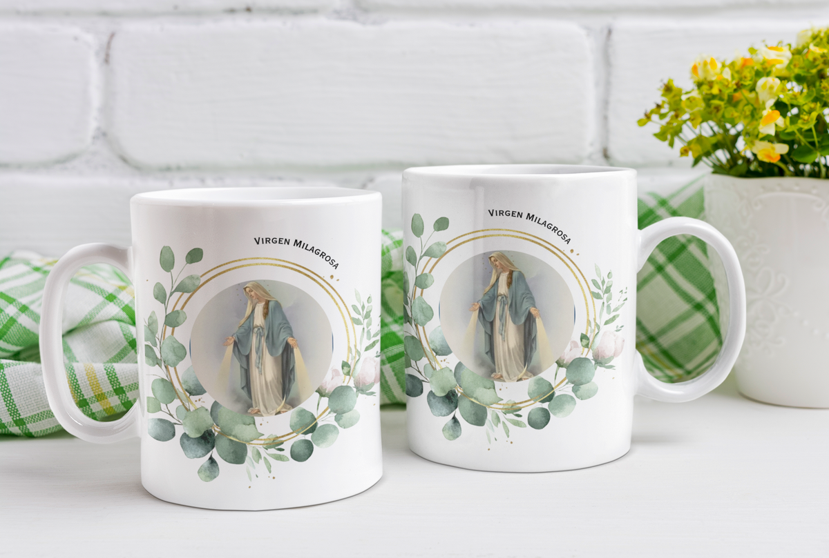Taza de Ceramica de 11 onzas con Imagen de la Virgen Milagrosa