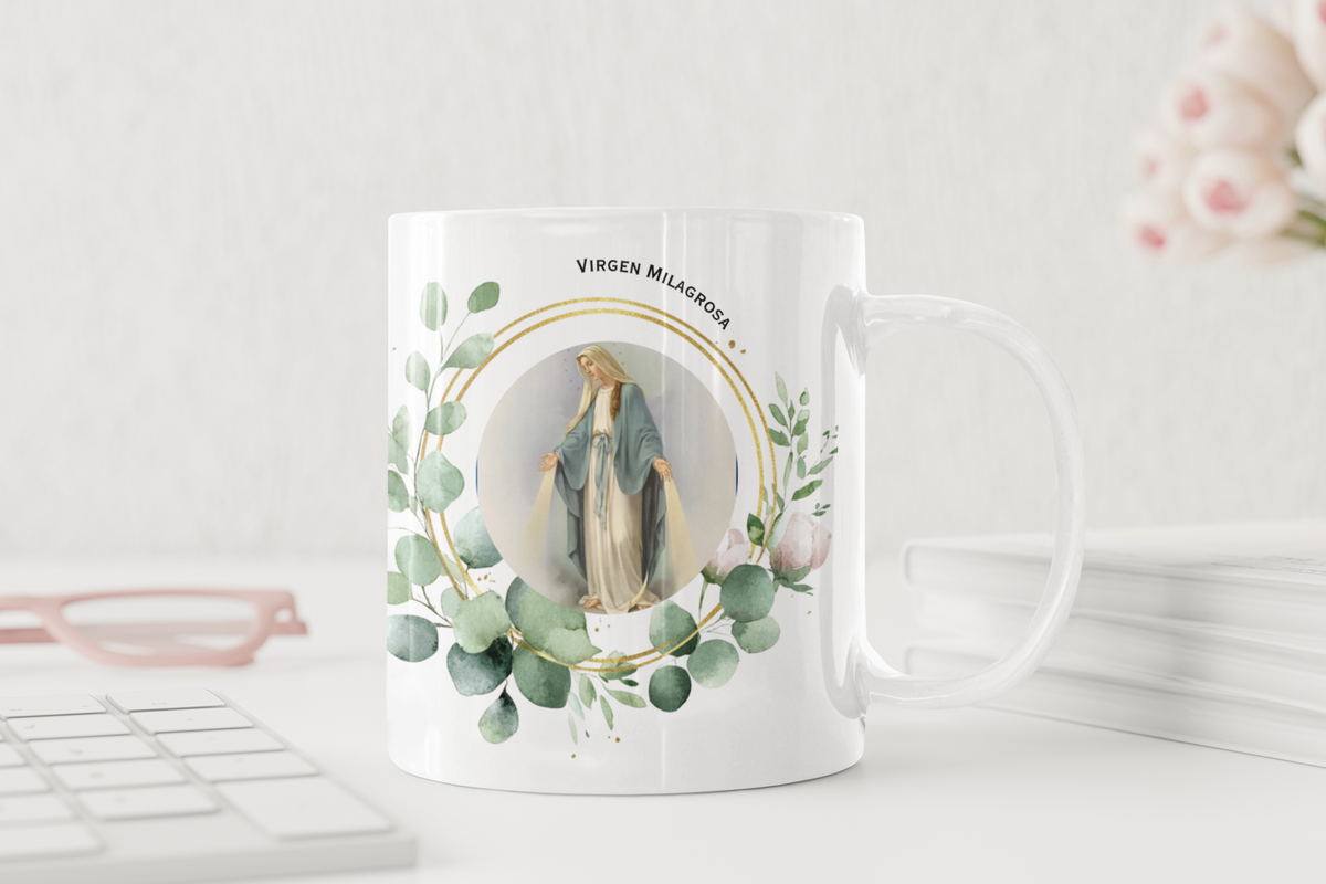 Taza de Ceramica de 11 onzas con Imagen de la Virgen Milagrosa