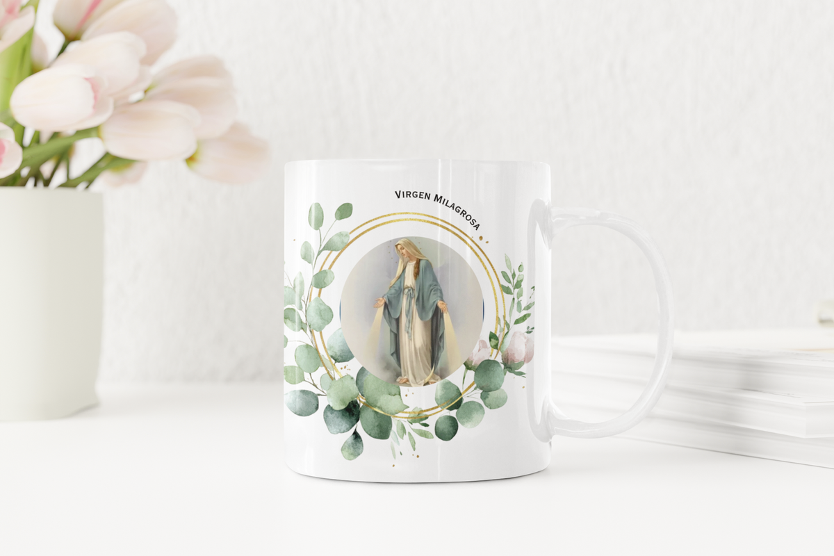 Taza de Ceramica de 11 onzas con Imagen de la Virgen Milagrosa
